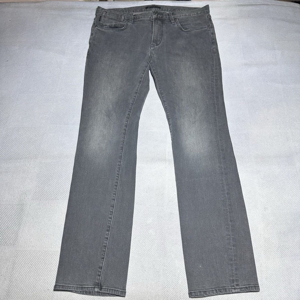 John Varvatos Bowery Slim‎ Straight Jeans 34x33 Gray Stretch Denim 5 Pocket